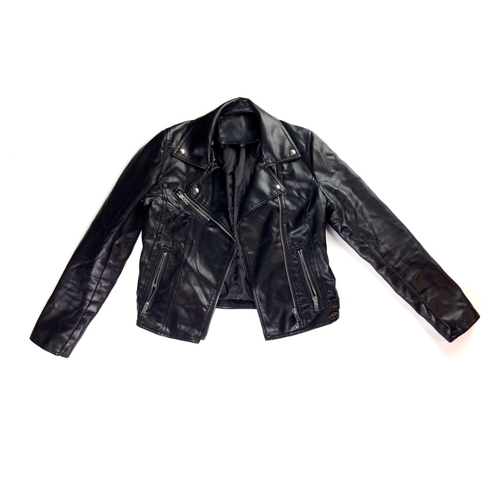 SHEIN Black Asymmetrical Zip Faux Leather Jacket